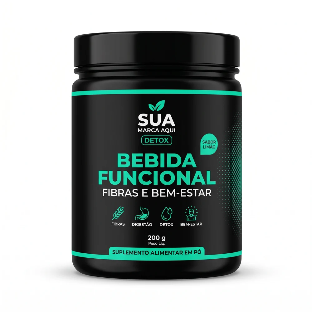 Pote de Bebida funcional (Fiber Drink) com a sua marca, mockup ilustrativo