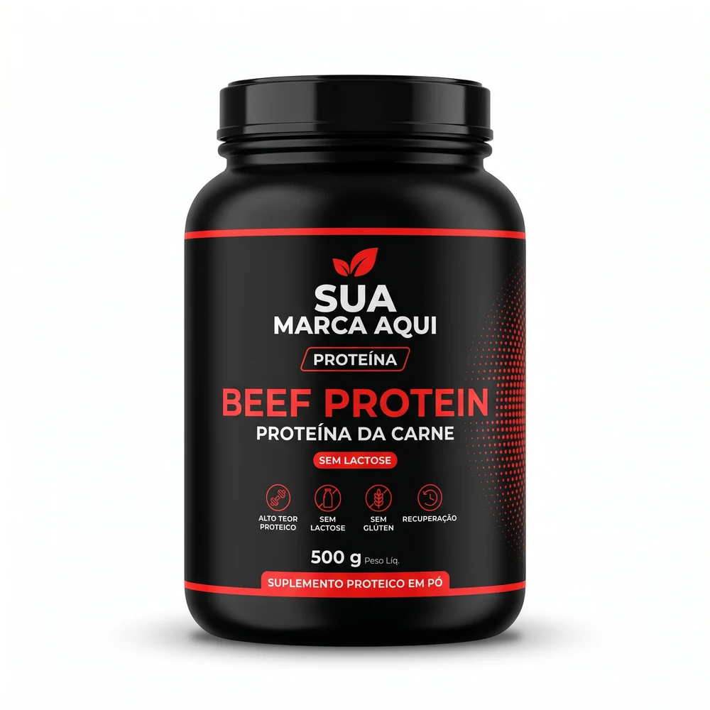 Pote de Beef Protein com a sua marca, mockup