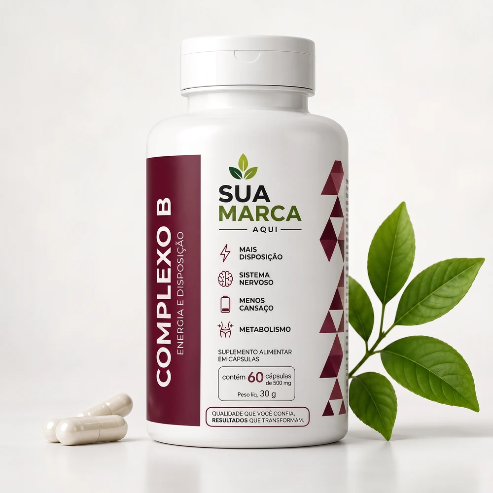 Pote de Complexo B com a sua marca, mockup