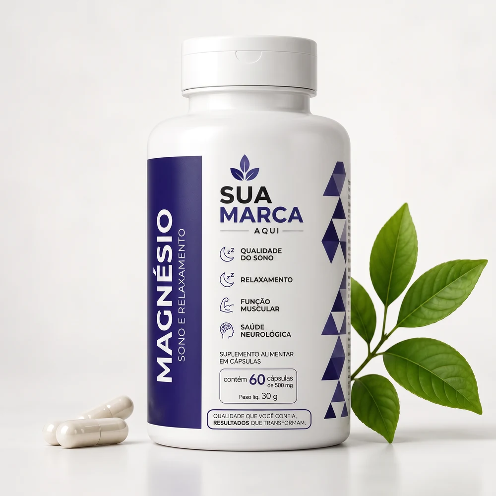 Pote de Magnésio com Treonina com a sua marca, mockup