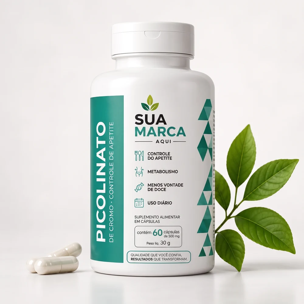 Pote de Picolinato de Cromo com a sua marca, mockup