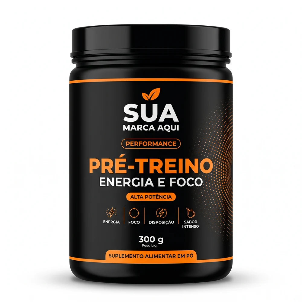 Pote de Pré-treino com a sua marca, mockup